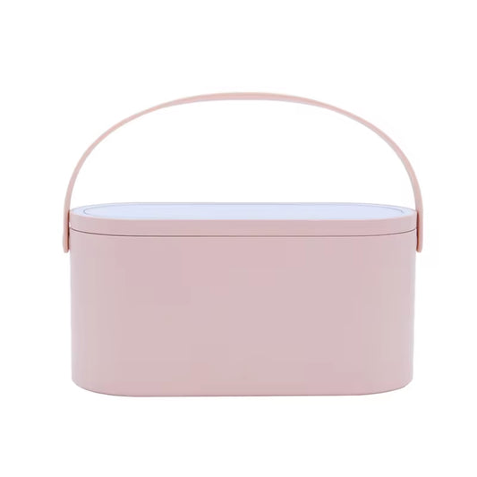 Makeup Organizer Box with LED Light Mirror Portable Travel Makeup Cosmetics Organizer Touch Light Storage Makeup Case H&JOY